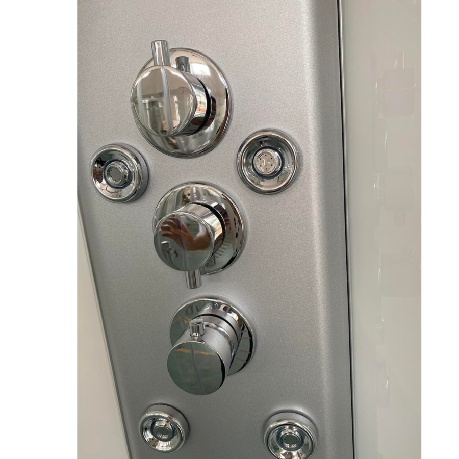 900x900mm Hydro Shower Cabin Square with White Panel - Shower Tray & 3 Outlet Thermostatic Mixer Shower System - Vidalux