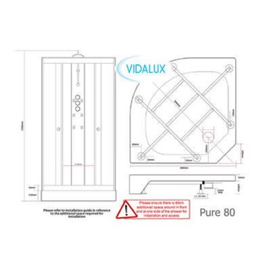 Vidalux Pure - 900x900mm Black Quadrant Shower Cabin with Hydro Shower Set with Shower Tray