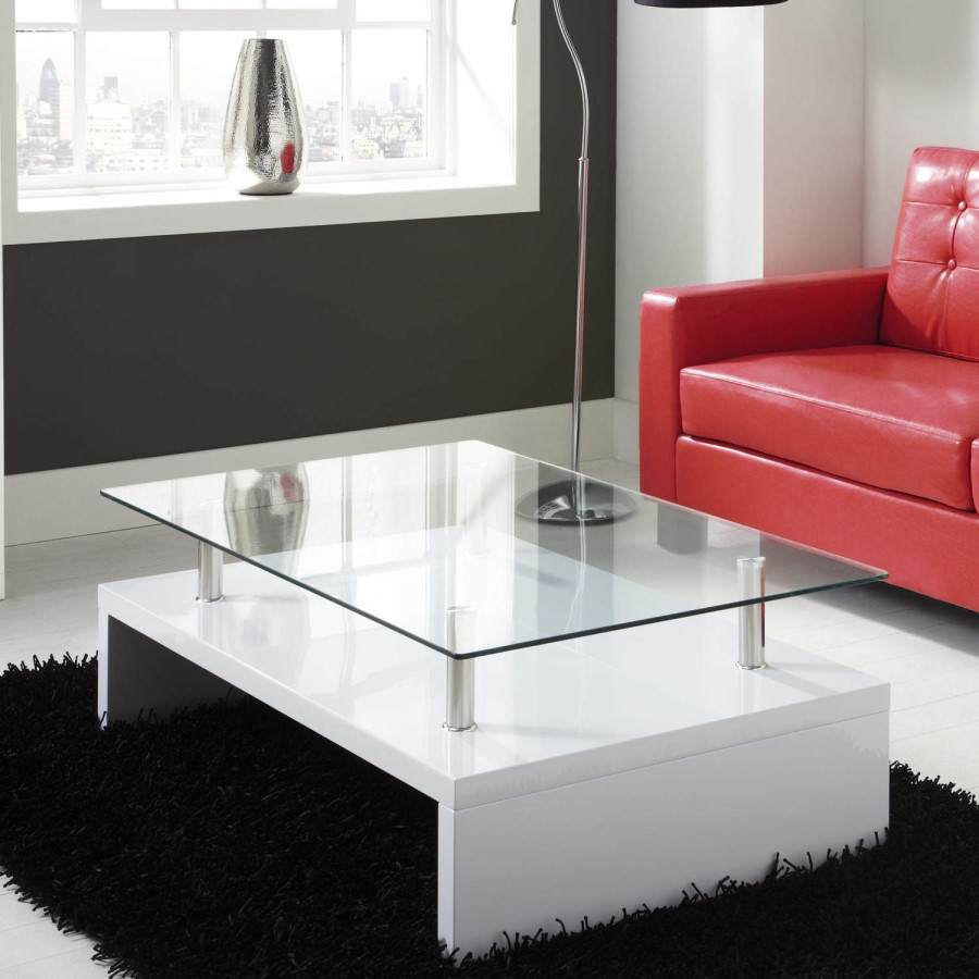 Tiffany White High Gloss Rectangular Glass Top Coffee Table