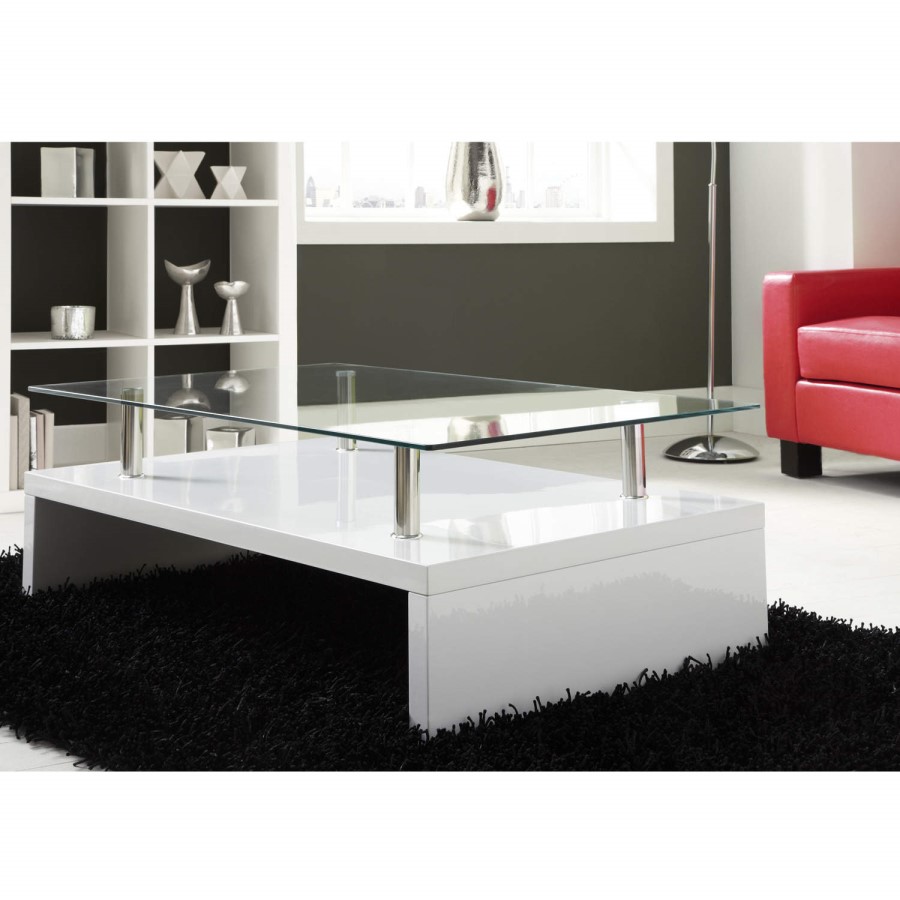 Tiffany White High Gloss Rectangular Glass Top Coffee Table