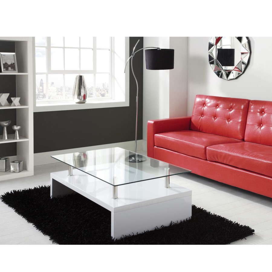 Tiffany White High Gloss Rectangular Glass Top Coffee Table