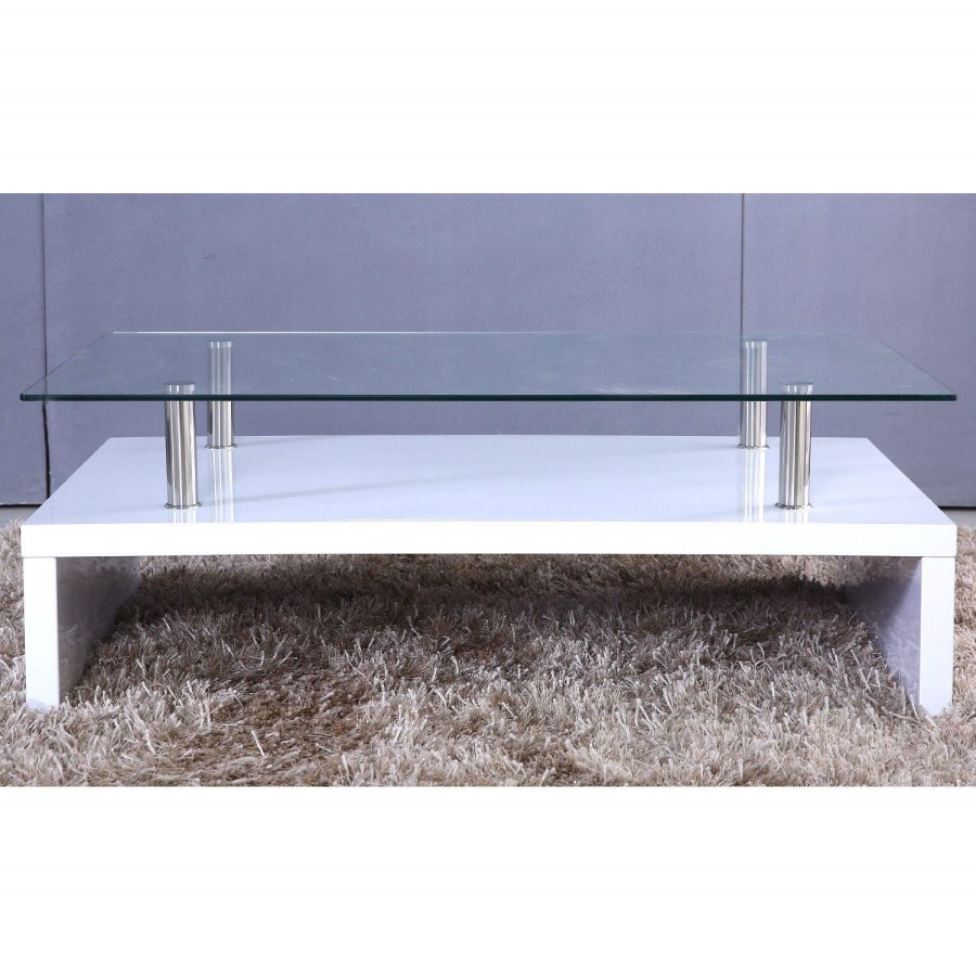 Tiffany White High Gloss Rectangular Glass Top Coffee Table