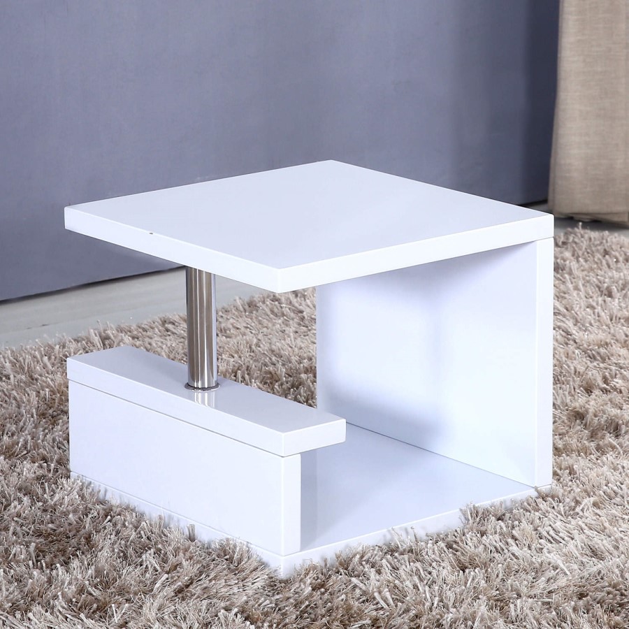 GRADE A1 - Tiffany High Gloss White Square Lamp Table