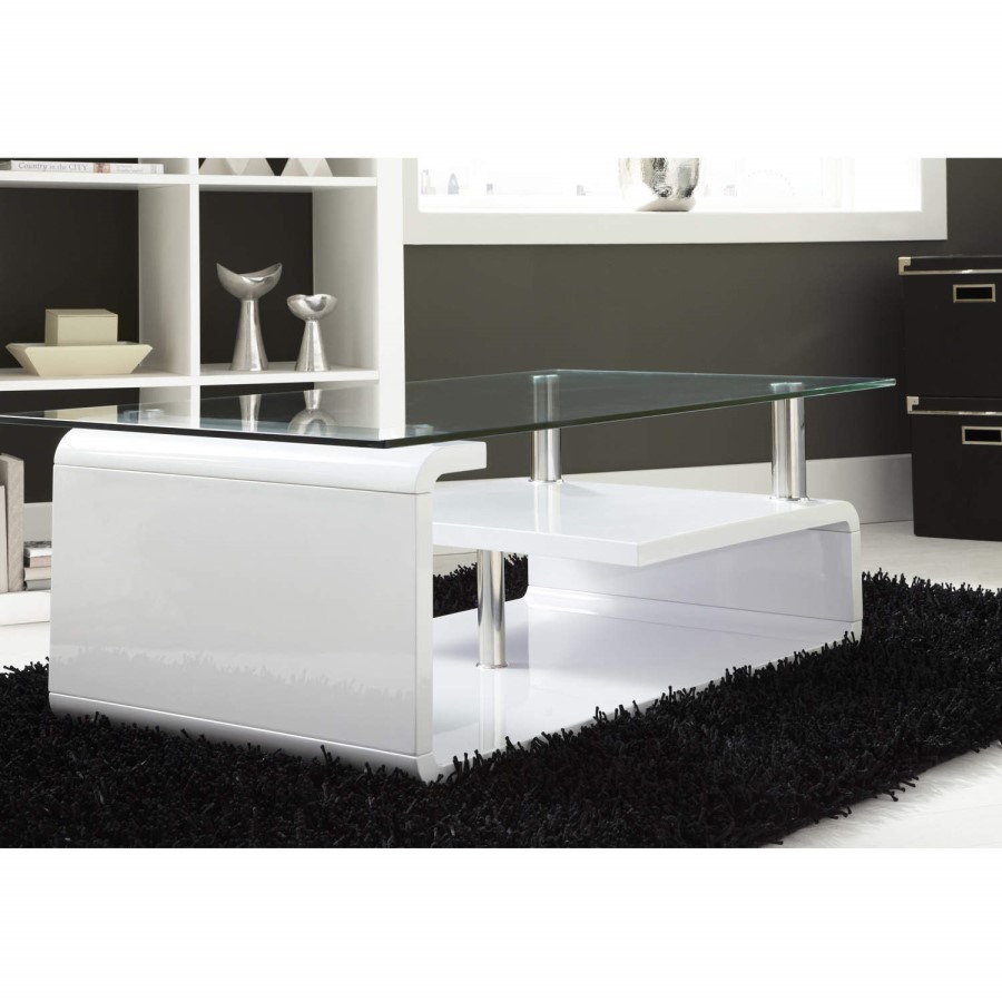 Tiffany High Gloss White and Glass Rectangular Coffee Table