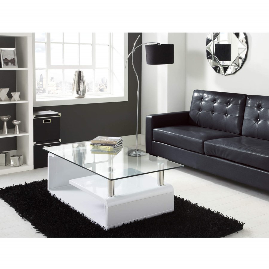 Tiffany High Gloss White and Glass Rectangular Coffee Table