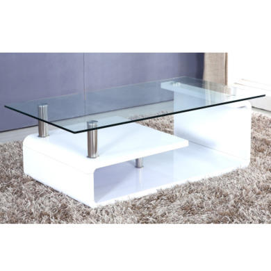 Tiffany High Gloss White and Glass Rectangular Coffee Table
