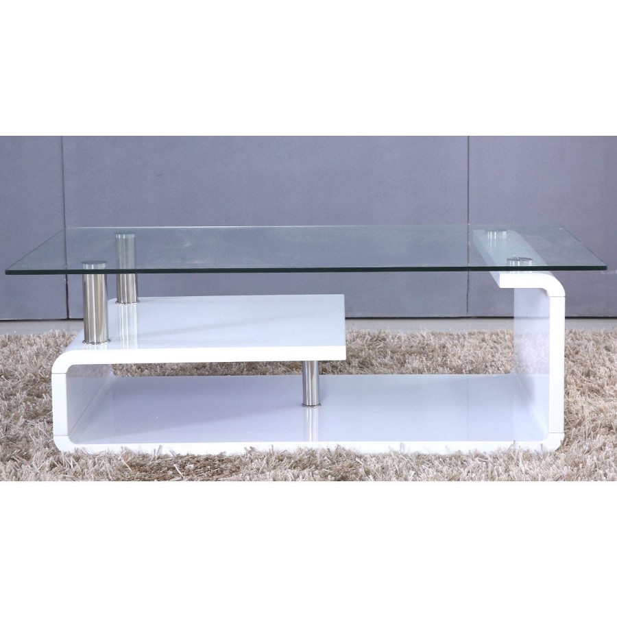 Tiffany High Gloss White and Glass Rectangular Coffee Table