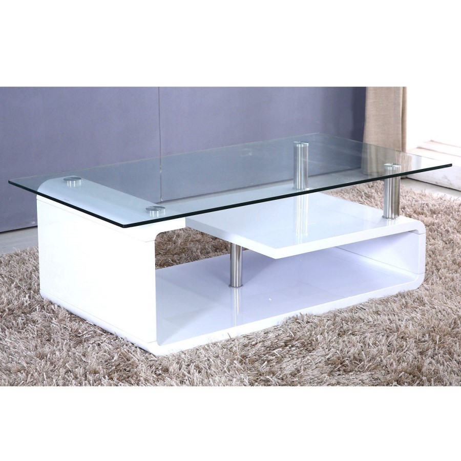 Tiffany High Gloss White and Glass Rectangular Coffee Table