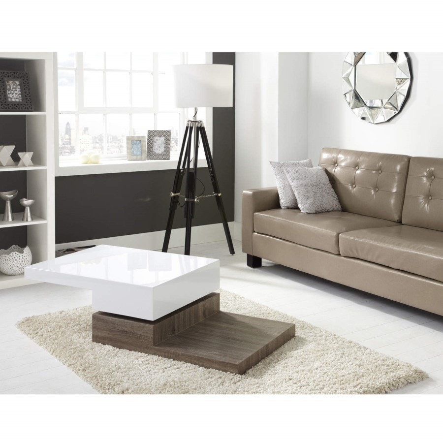 GRADE A2 - Tiffany White High Gloss Two Tone Rotating Top Coffee Table
