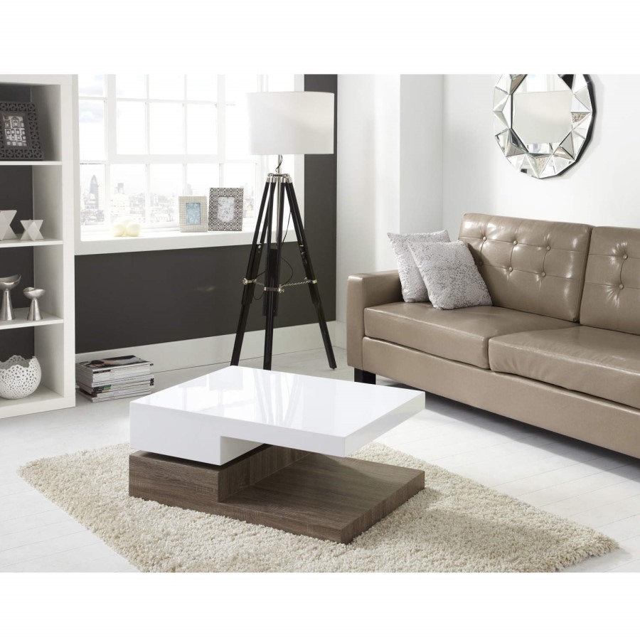 GRADE A2 - Tiffany White High Gloss Two Tone Rotating Top Coffee Table