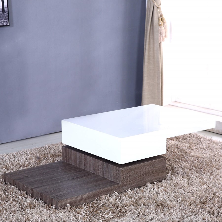 GRADE A2 - Tiffany White High Gloss Two Tone Rotating Top Coffee Table