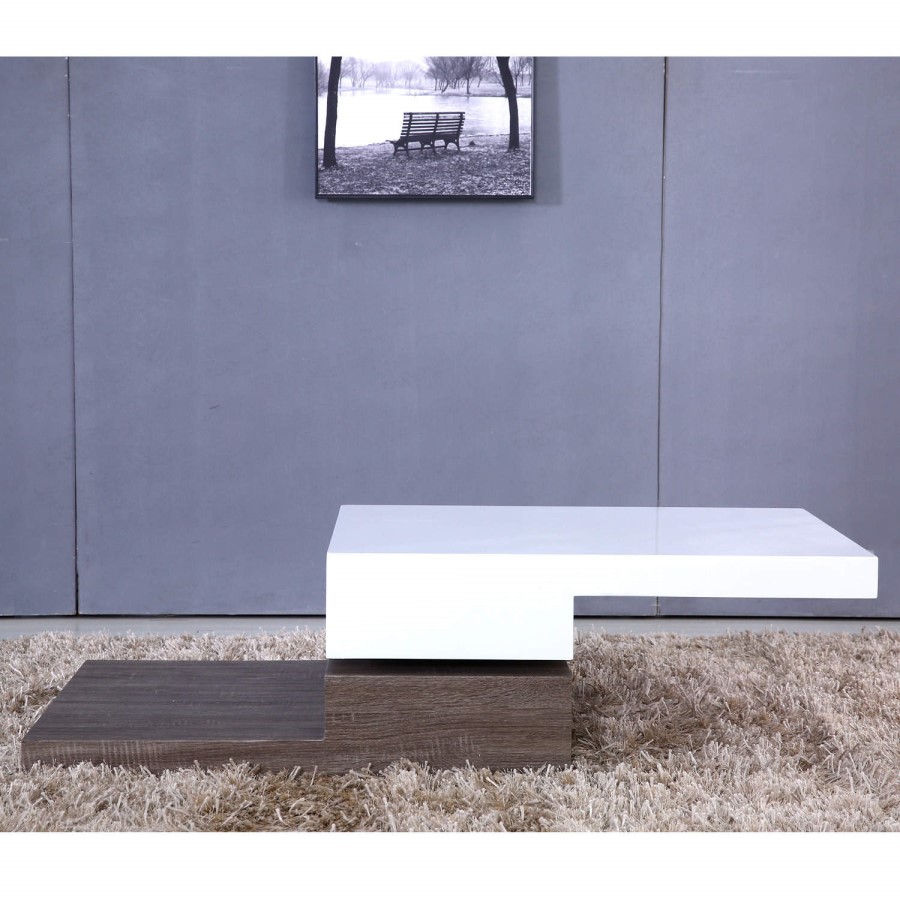 GRADE A2 - Tiffany White High Gloss Two Tone Rotating Top Coffee Table
