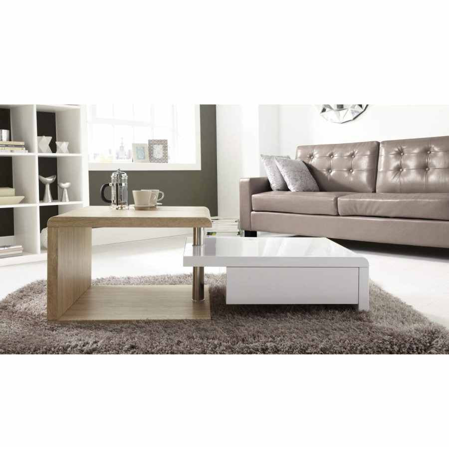 Tiffany White High Gloss Two Tone Swivel Base Coffee Table