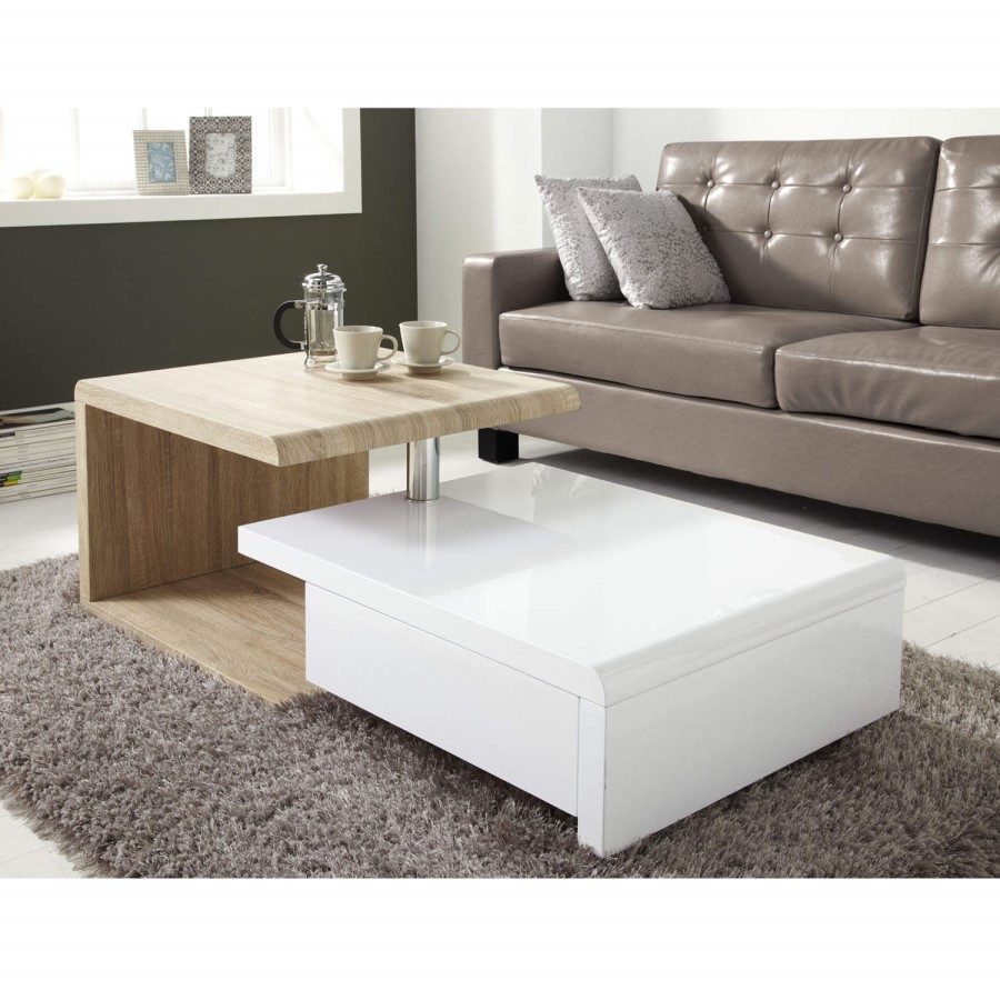 Tiffany White High Gloss Two Tone Swivel Base Coffee Table