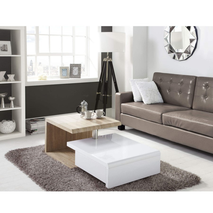Tiffany White High Gloss Two Tone Swivel Base Coffee Table