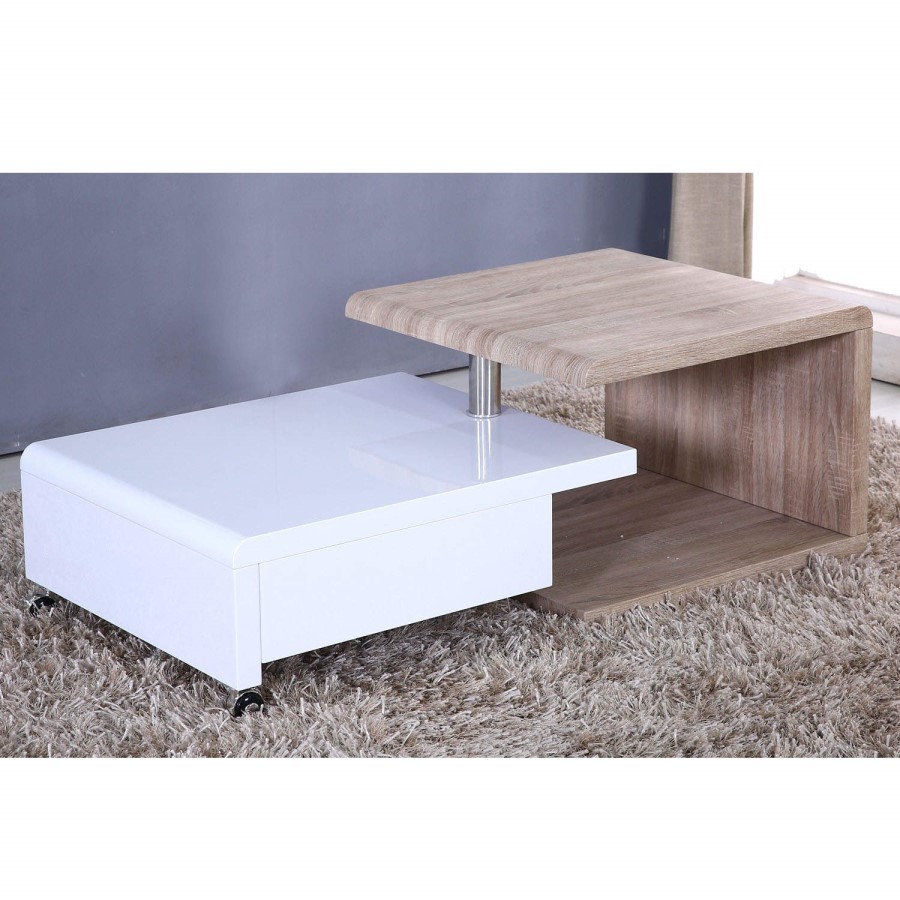 Tiffany White High Gloss Two Tone Swivel Base Coffee Table