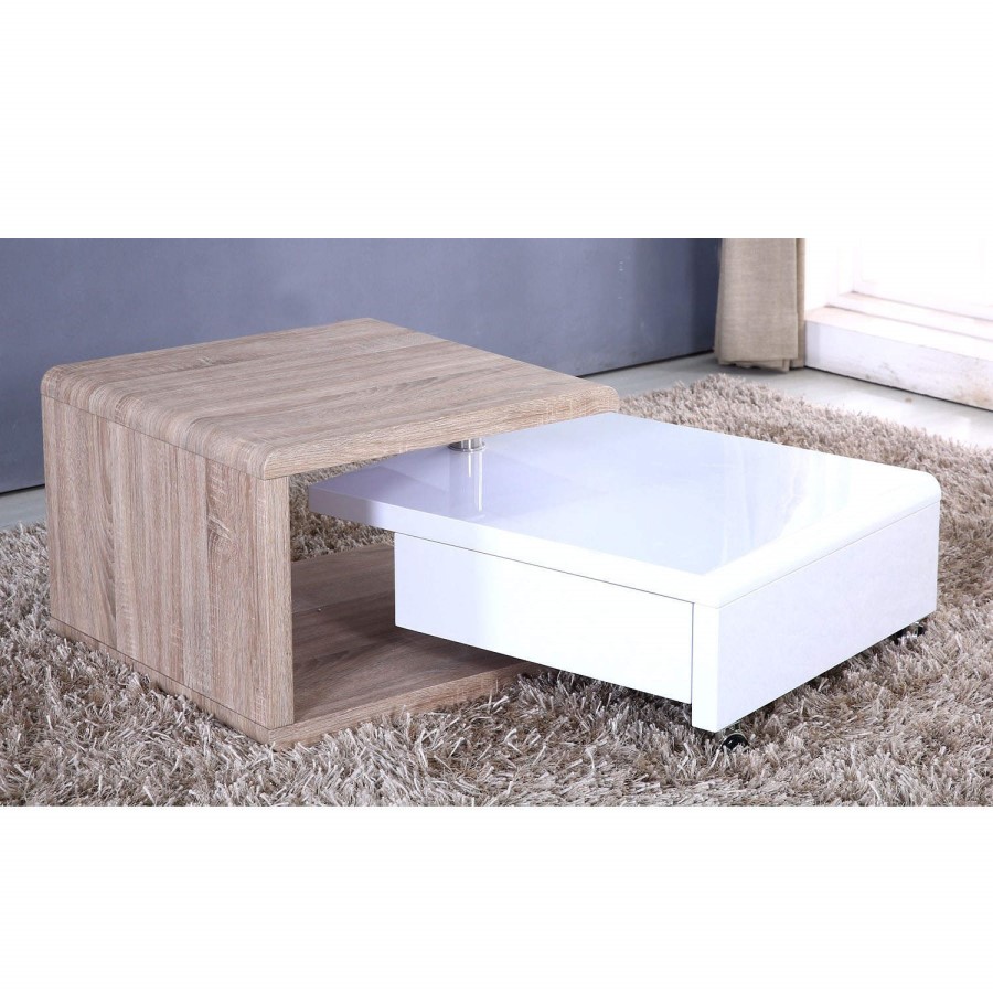 Tiffany White High Gloss Two Tone Swivel Base Coffee Table