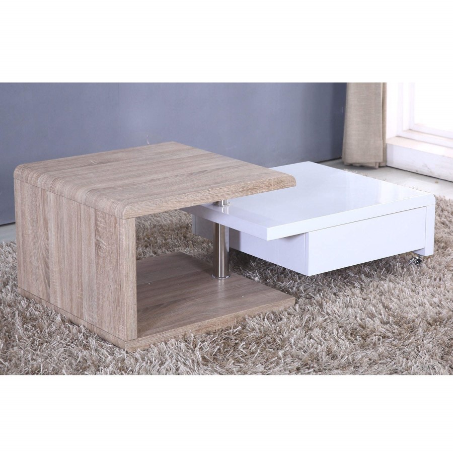 Tiffany White High Gloss Two Tone Swivel Base Coffee Table