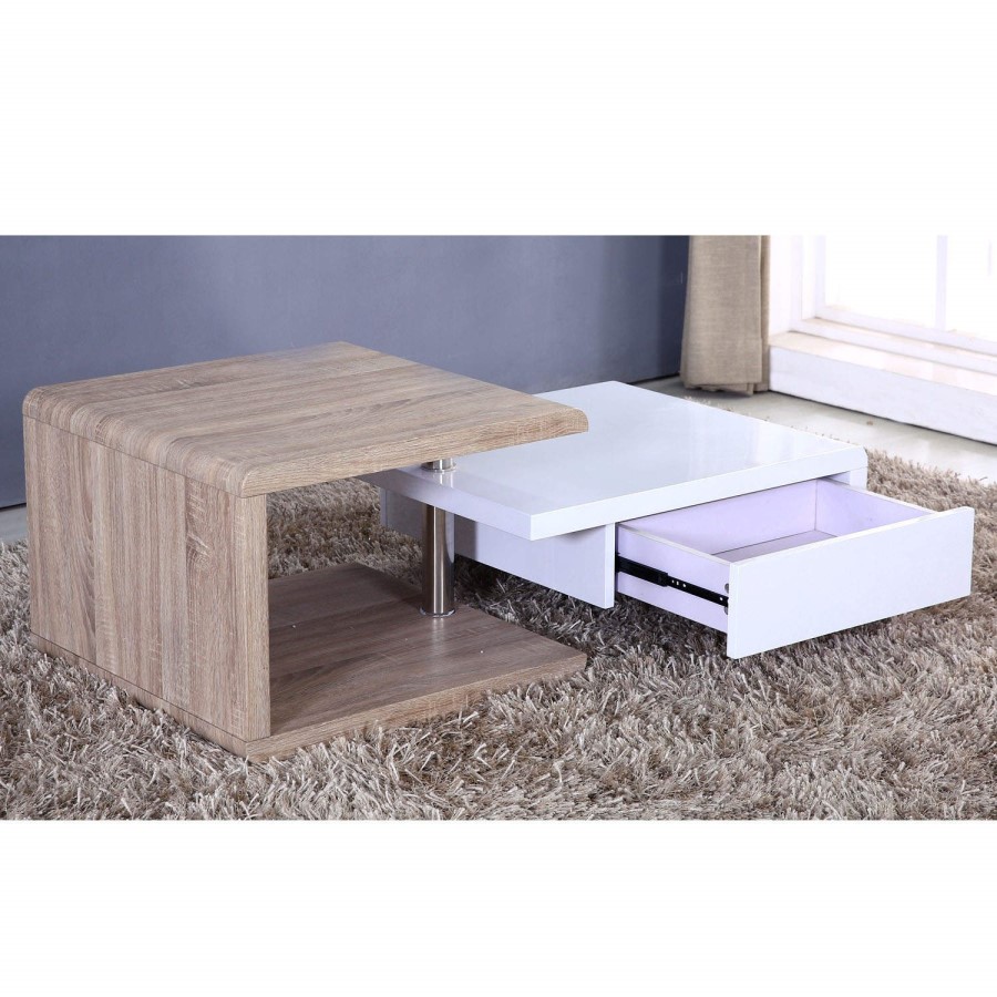 Tiffany White High Gloss Two Tone Swivel Base Coffee Table