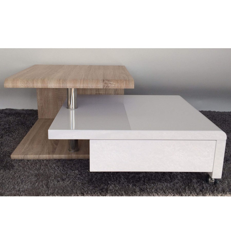 Tiffany White High Gloss Two Tone Swivel Base Coffee Table