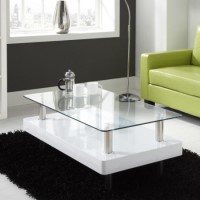 Tiffany White High Gloss Two Tier Glass Top Coffee Table