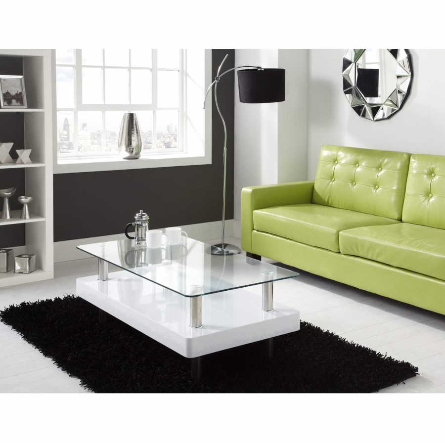 Tiffany White High Gloss Two Tier Glass Top Coffee Table