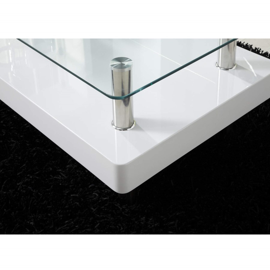 Tiffany White High Gloss Two Tier Glass Top Coffee Table