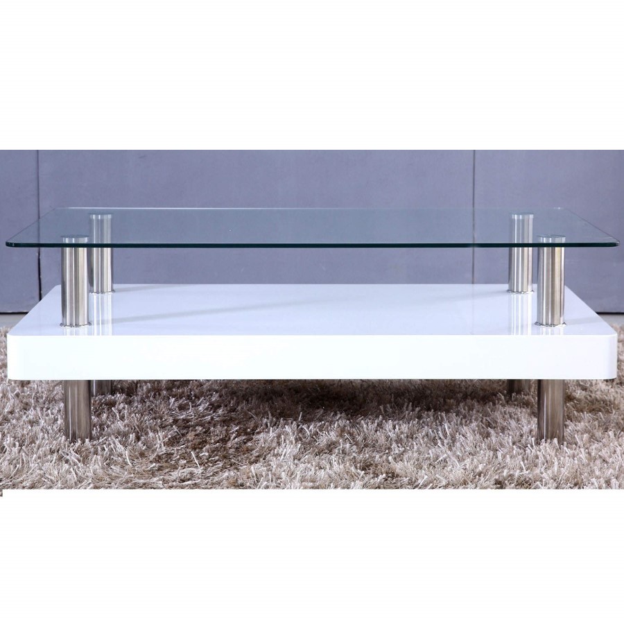 Tiffany White High Gloss Two Tier Glass Top Coffee Table