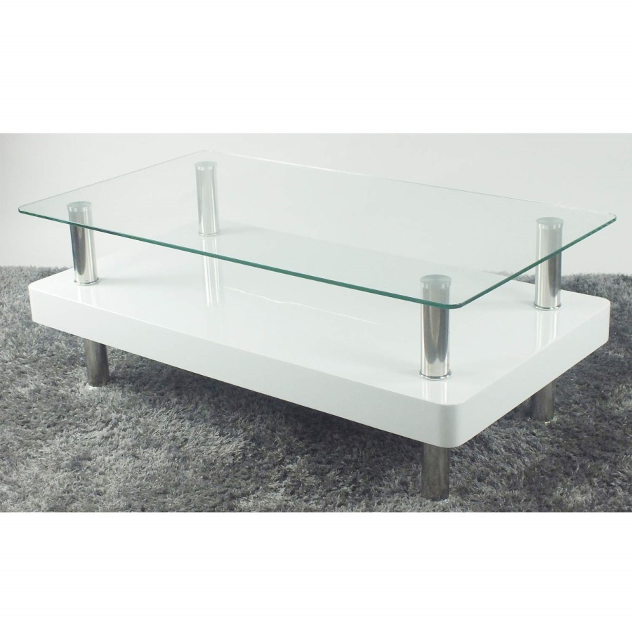 Tiffany White High Gloss Two Tier Glass Top Coffee Table