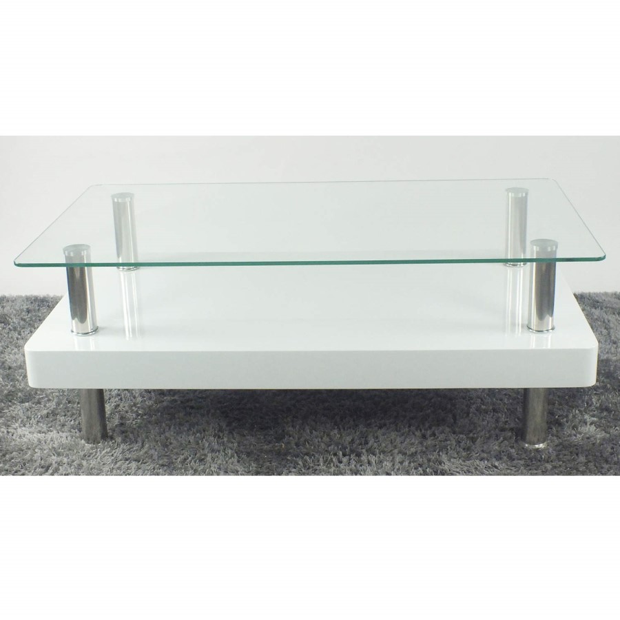 Tiffany White High Gloss Two Tier Glass Top Coffee Table