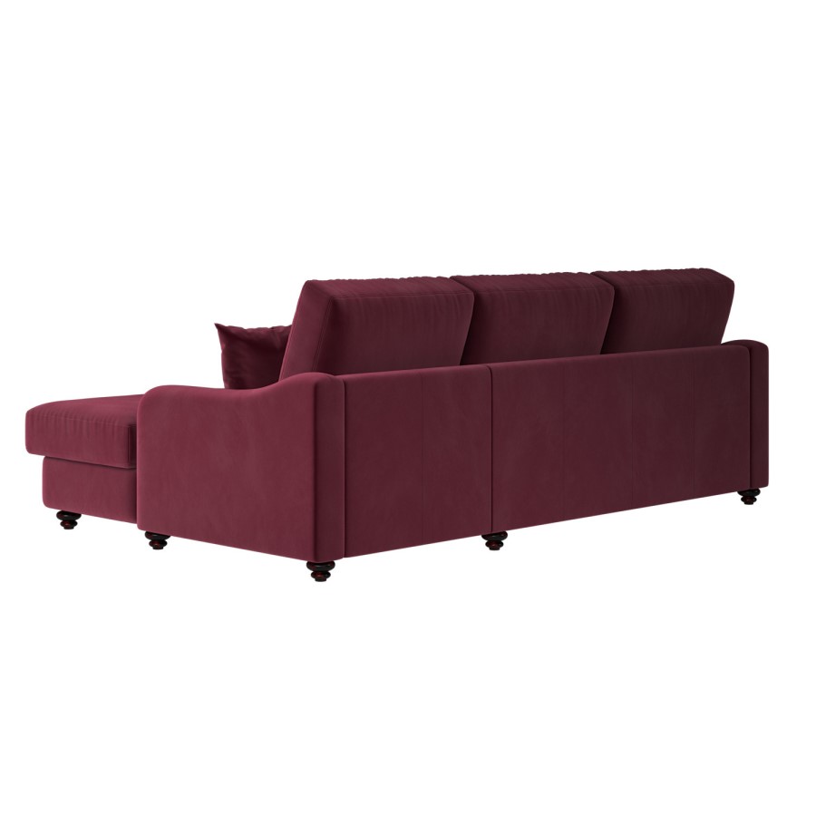 Burgundy Velvet Right Hand Corner Sofa Bed with Storage - Seats 4 - Quinn