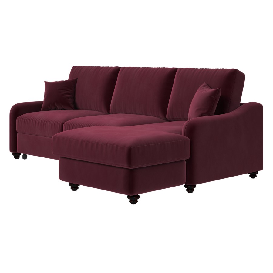 Burgundy Velvet Right Hand Corner Sofa Bed with Storage - Seats 4 - Quinn