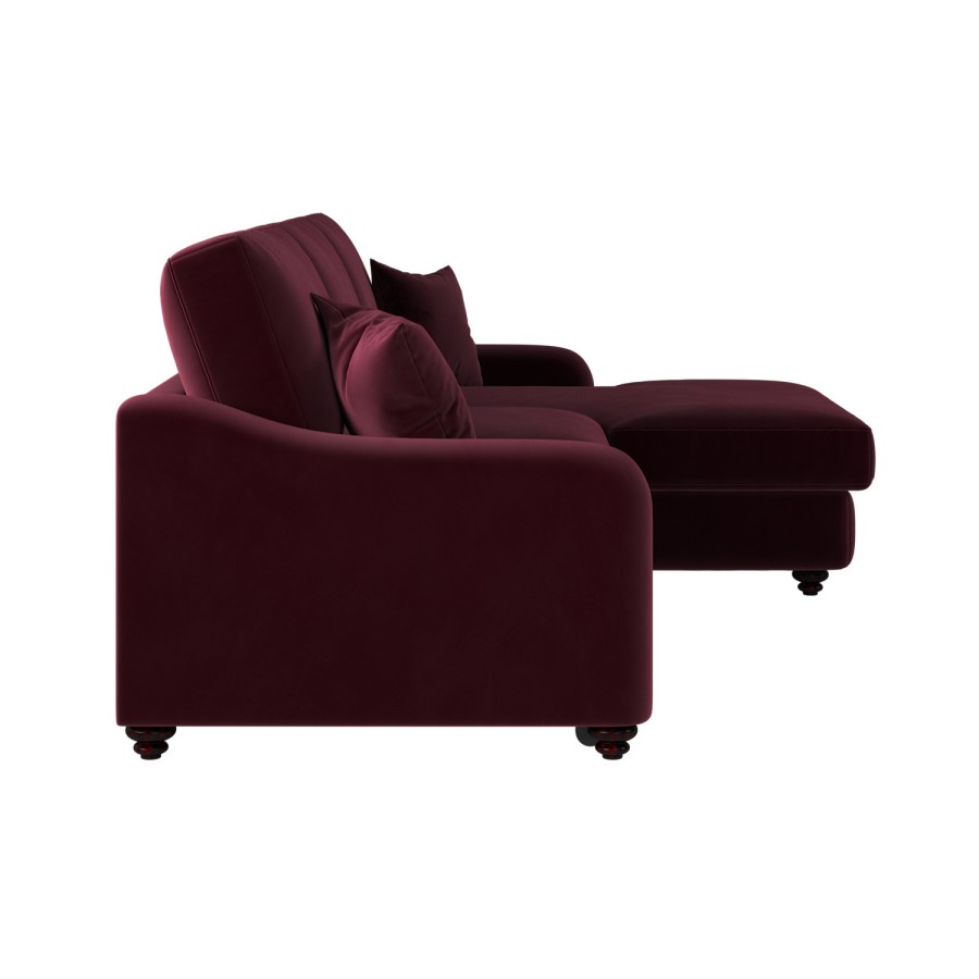 Burgundy Velvet Right Hand Corner Sofa Bed with Storage - Seats 4 - Quinn