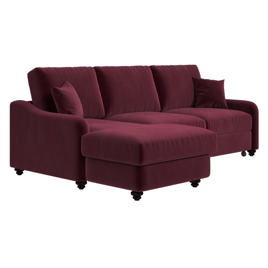 Burgundy Velvet Left Hand Corner Sofa Bed with Storage - Quinn