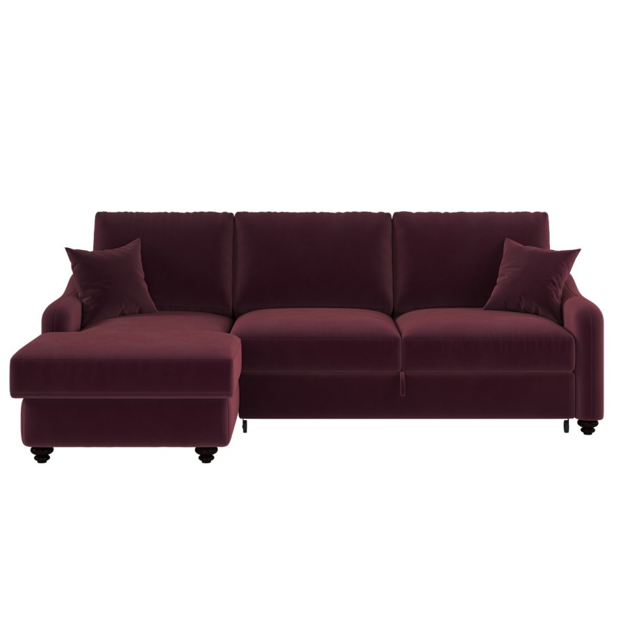 Burgundy Velvet Left Hand Corner Sofa Bed with Storage - Quinn
