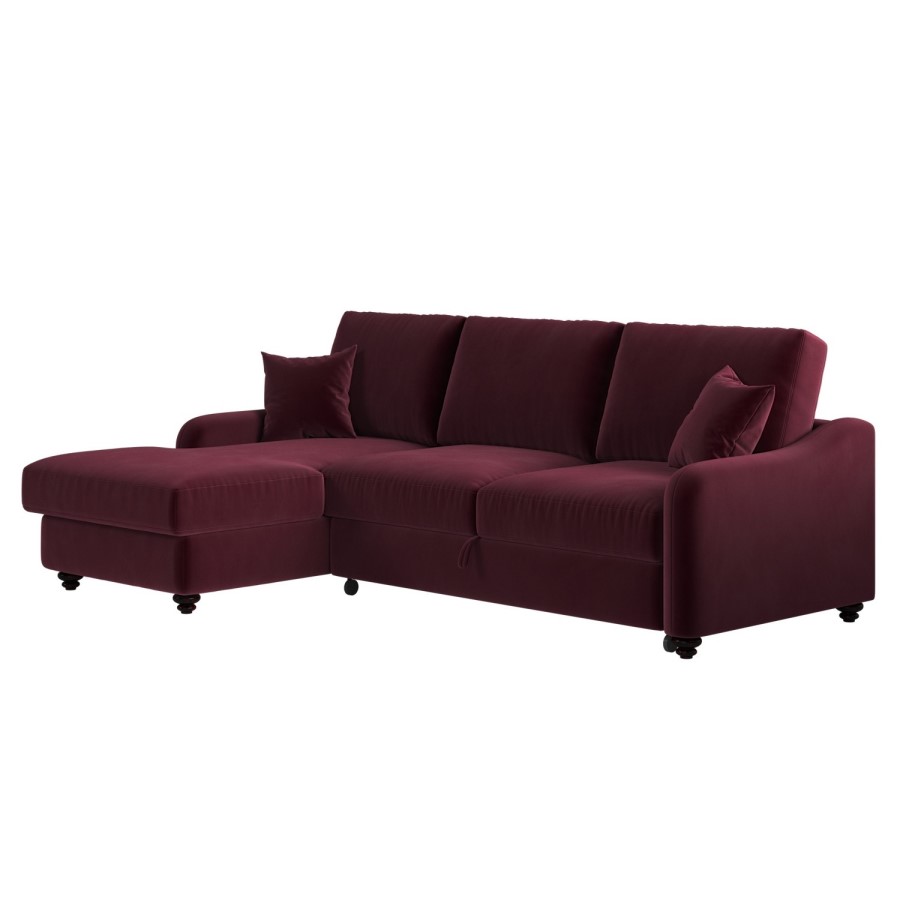Burgundy Velvet Left Hand Corner Sofa Bed with Storage - Quinn