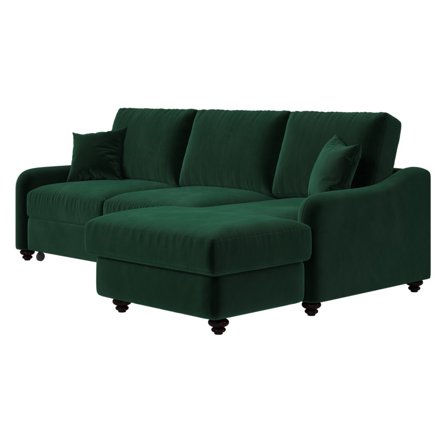 Dark Green Velvet Right Hand Corner Sofa Bed with Storage - Quinn