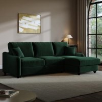 Dark Green Velvet Right Hand Corner Sofa Bed with Storage - Quinn