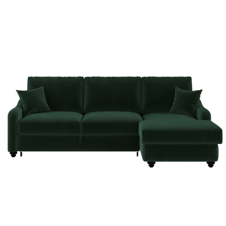 Dark Green Velvet Right Hand Corner Sofa Bed with Storage - Quinn