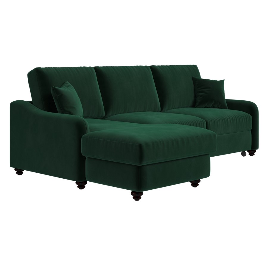 Dark Green Velvet Left Hand Corner Sofa Bed with Storage - Quinn