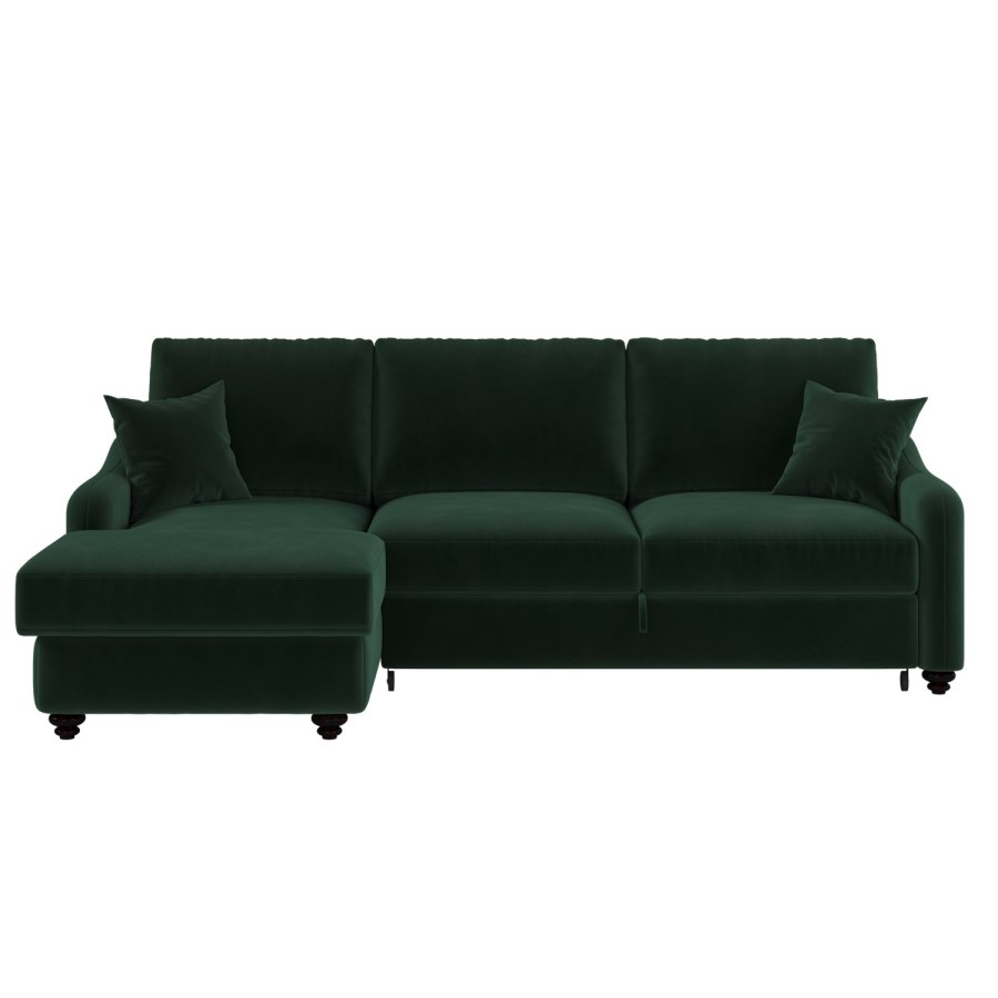 Dark Green Velvet Left Hand Corner Sofa Bed with Storage - Quinn