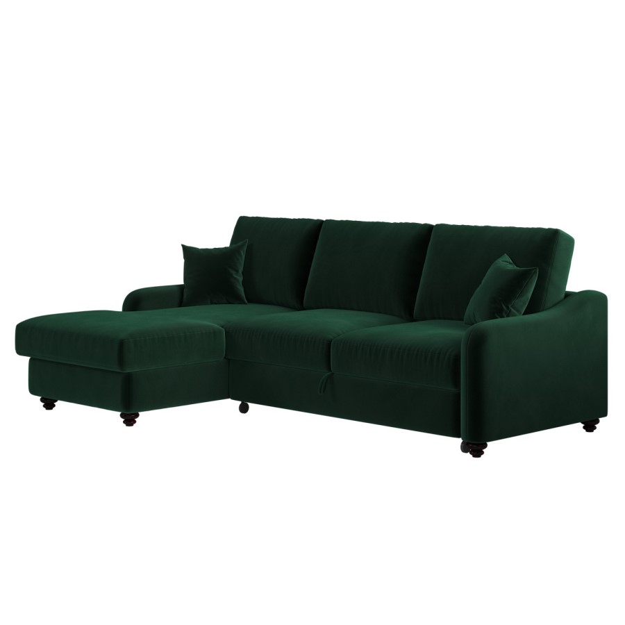 Dark Green Velvet Left Hand Corner Sofa Bed with Storage - Quinn