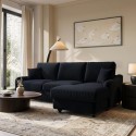 QNN007 4 Seater Pull-Out Chaise Corner Sofa Bed with Storage in Navy Chenille - Quinn