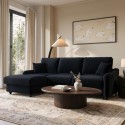 QNN008 4 Seater Pull-Out Chaise Corner Sofa Bed with Storage in Navy Chenille - Quinn