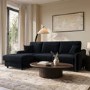 4 Seater Pull-Out Chaise Corner Sofa Bed with Storage in Navy Chenille - Quinn