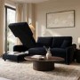 4 Seater Pull-Out Chaise Corner Sofa Bed with Storage in Navy Chenille - Quinn
