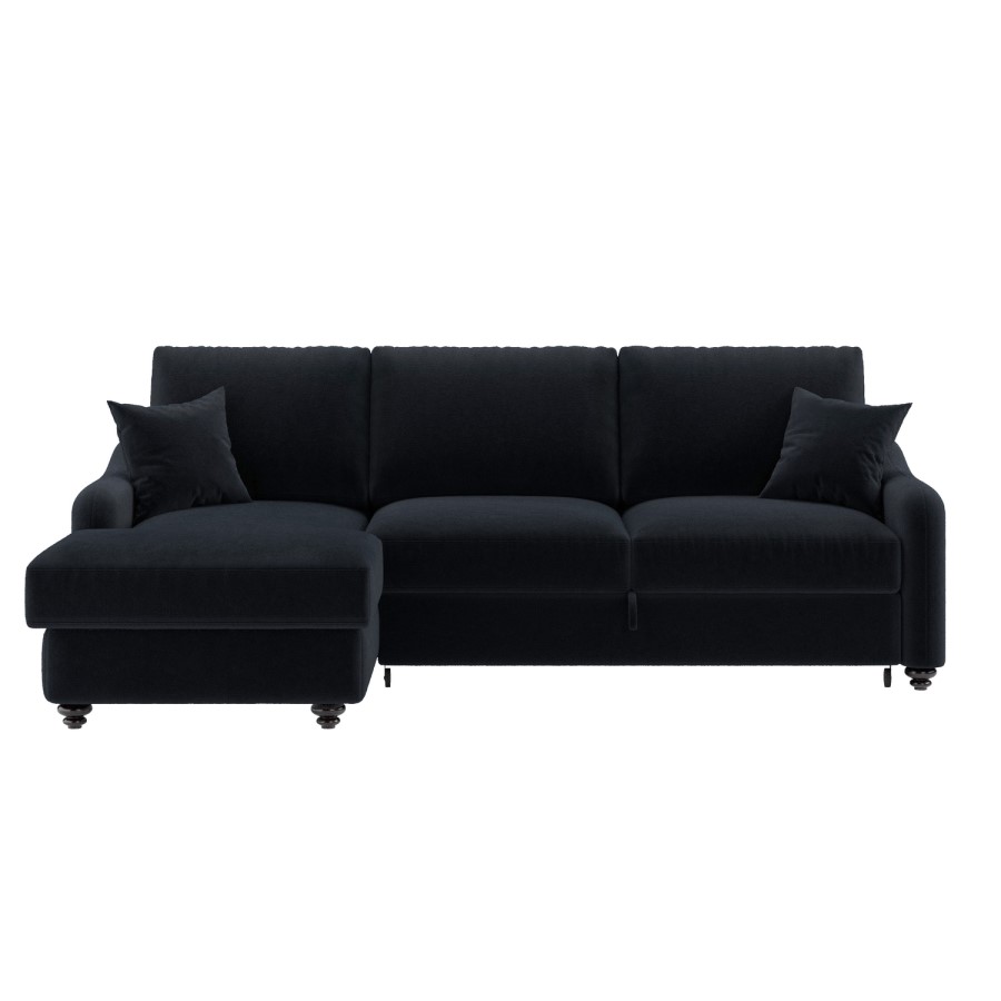 4 Seater Pull-Out Chaise Corner Sofa Bed with Storage in Navy Chenille - Quinn
