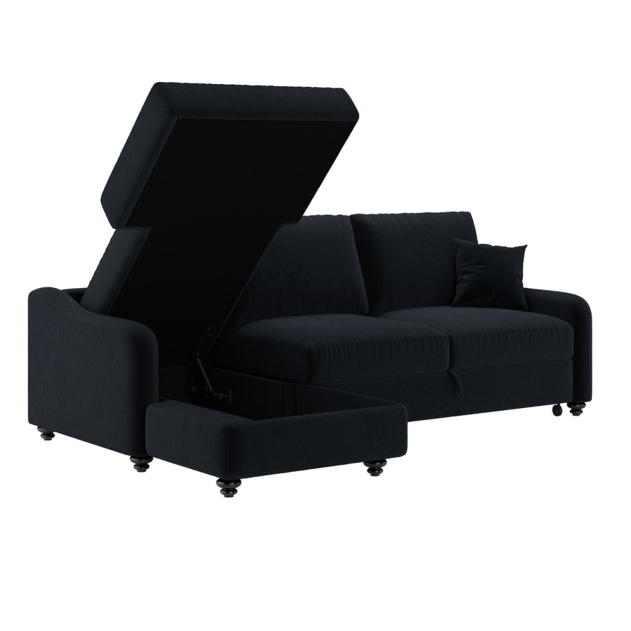 4 Seater Pull-Out Chaise Corner Sofa Bed with Storage in Navy Chenille - Quinn