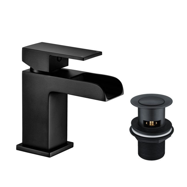 Black Waterfall Mono Basin Mixer Tap With Waste - Quadra