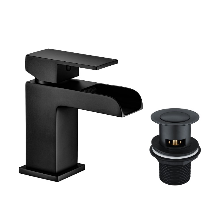 Black Waterfall Mono Basin Mixer Tap With Waste - Quadra